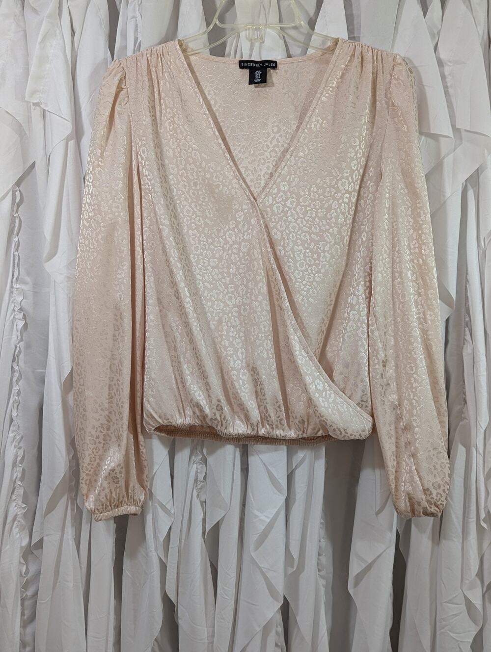 Sincerely Jules Satin Leopard Wrap Blouse in Champagne Small